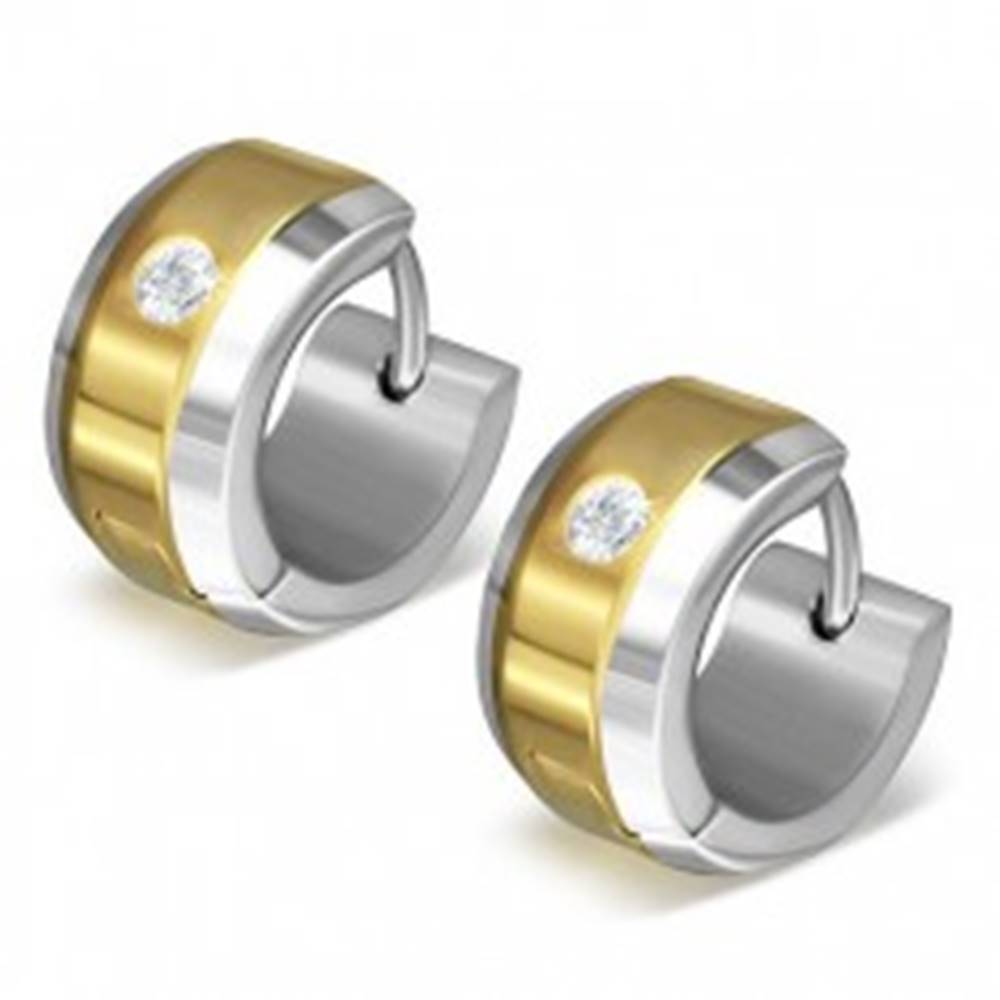 Šperky eshop Náušnice z ocele 316L v zlato-striebornej farebnej kombinácii, číry zirkón