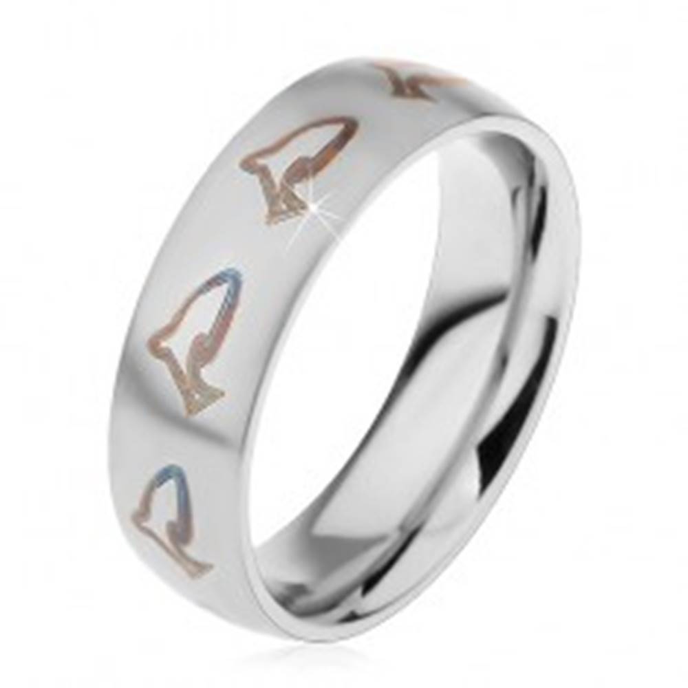 Šperky eshop Oceľový prsteň - čierne delfíny - Veľkosť: 48 mm