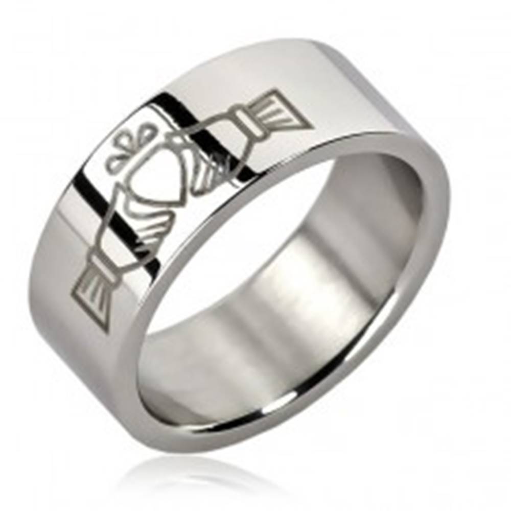 Šperky eshop Oceľový prsteň - jedno srdce v rukách - Veľkosť: 51 mm
