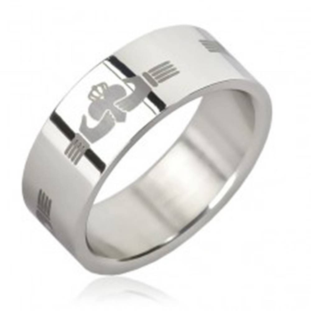 Šperky eshop Oceľový prsteň - opakujúce sa srdce v rukách - Veľkosť: 51 mm