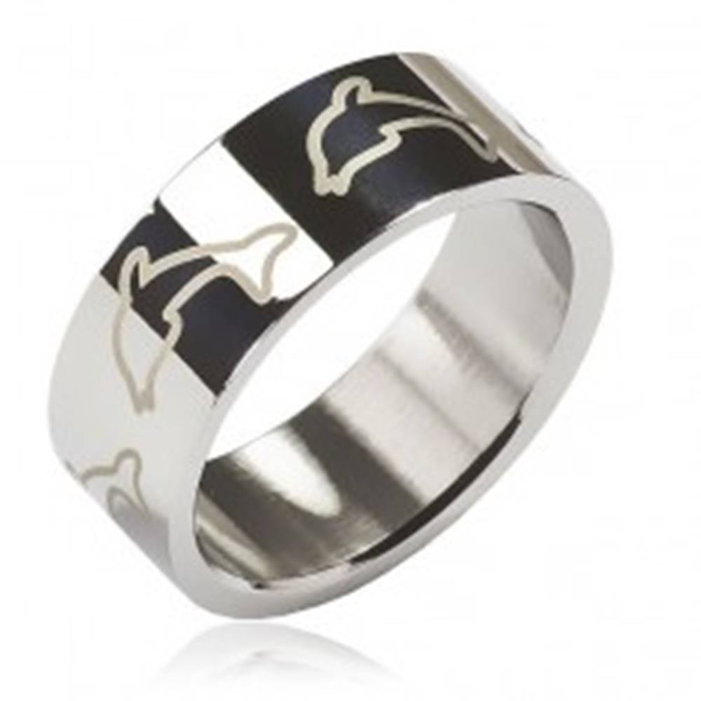 Šperky eshop Prsteň z chirurgickej ocele - svetlé delfíny - Veľkosť: 48 mm