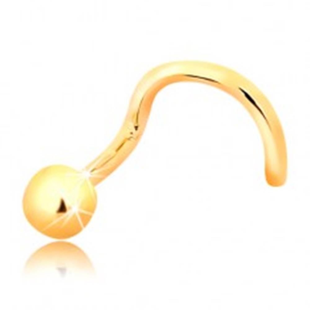 Šperky eshop Zlatý zahnutý piercing do nosa 585 - lesklá guľôčka, 2,5 mm