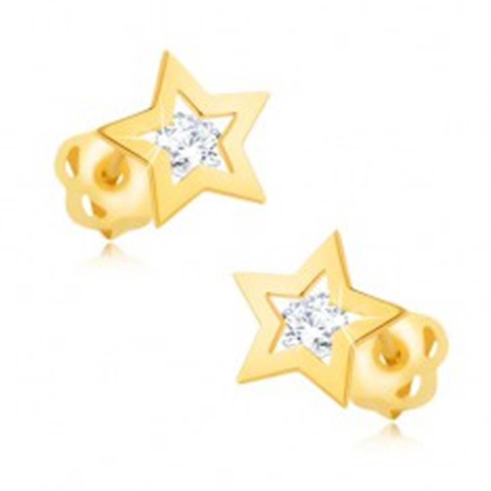 Šperky eshop Briliantové náušnice zo žltého 14K zlata - obrys hviezdičky, číry diamant