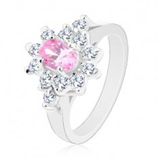 Prsteň v striebornej farbe, brúsený ovál v ružovom odtieni s čírym lemom - Veľkosť: 48 mm