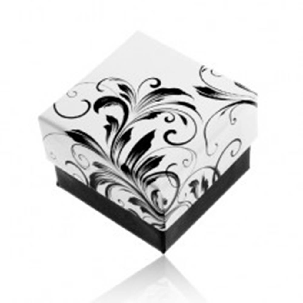 Šperky eshop Darčeková krabička na prsteň, vzor popínavých listov, čierno-biela kombinácia