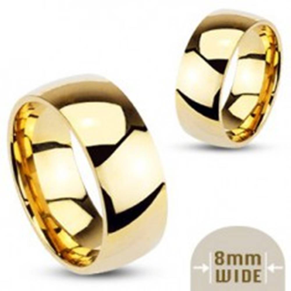 Šperky eshop Hladká oceľová obrúčka v zlatej farbe - 8 mm - Veľkosť: 59 mm