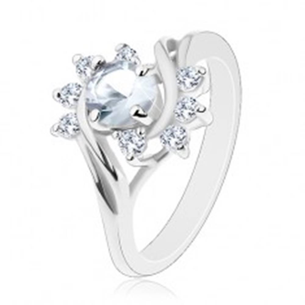 Šperky eshop Ligotavý prsteň, oblúky čírych zirkónov, veľký okrúhly zirkón čírej farby - Veľkosť: 49 mm
