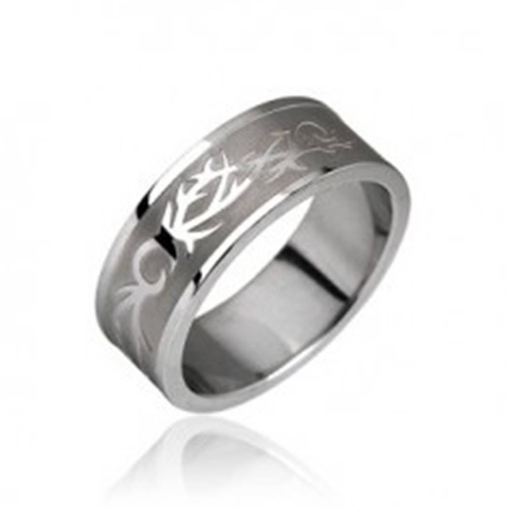 Šperky eshop Oceľový prsteň - tribal motív - Veľkosť: 49 mm
