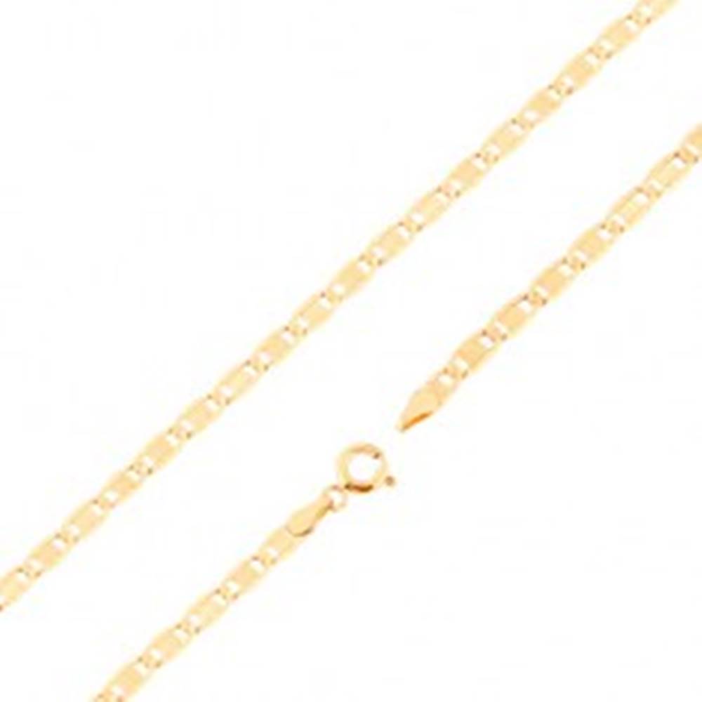 Šperky eshop Retiazka zo žltého 14K zlata - väčšie ploché články, zárezy, obdĺžnik, 450 mm
