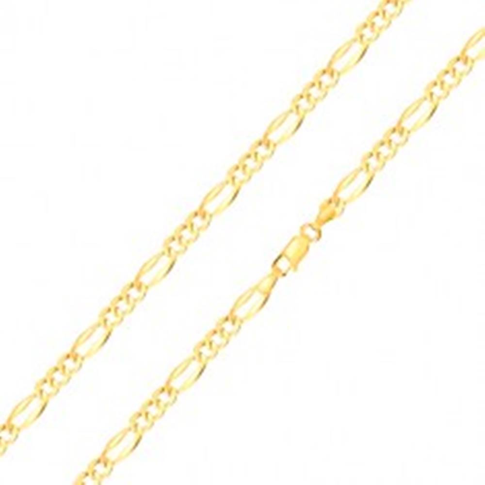 Šperky eshop Retiazka v žltom zlate 585 s motívom Figaro - tri oválne očká, podlhovasté očko, 500 mm