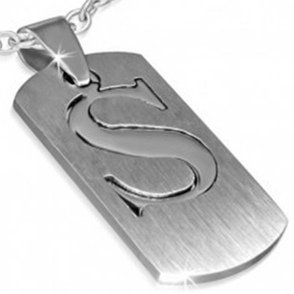 Šperky eshop Oceľový prívesok - dvojdielny štítok s písmenom "S"