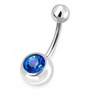 Oceľový piercing do pupku - lesklá guľôčka, gulička s ligotavým modrým zirkónom