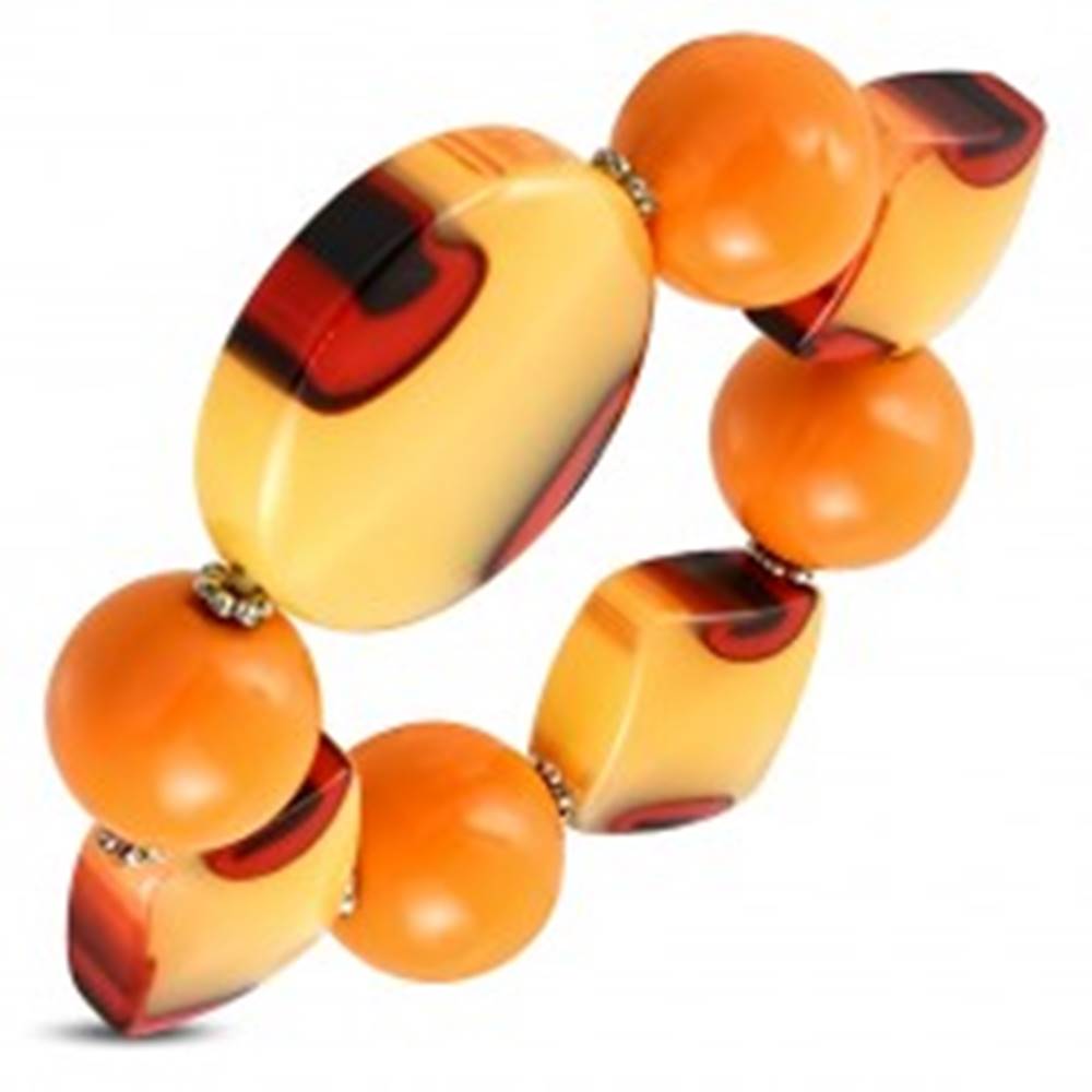 Šperky eshop Pružný náramok - oranžové guľôčky, mliečne sklo s oranžovým nádychom, očká