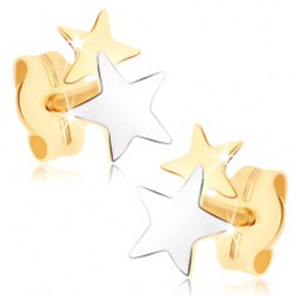Šperky eshop Puzetové náušnice zo žltého 9K zlata - dvojfarebné hviezdičky