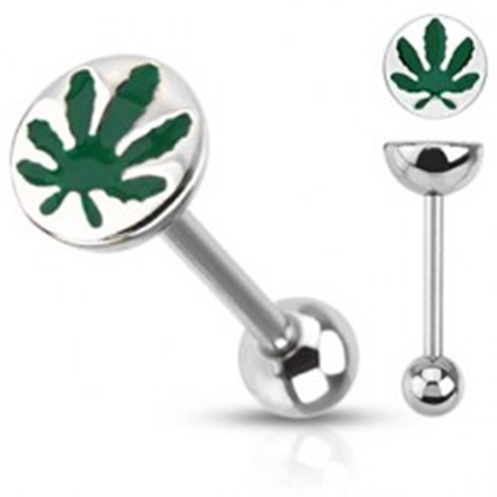 Šperky eshop Piercing jazyka s obrázkom marihuanového listu