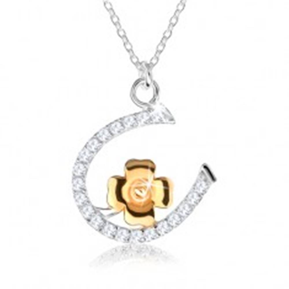 Šperky eshop Strieborný náhrdelník 925 - retiazka s podkovičkou a štvorlístkom pre šťastie