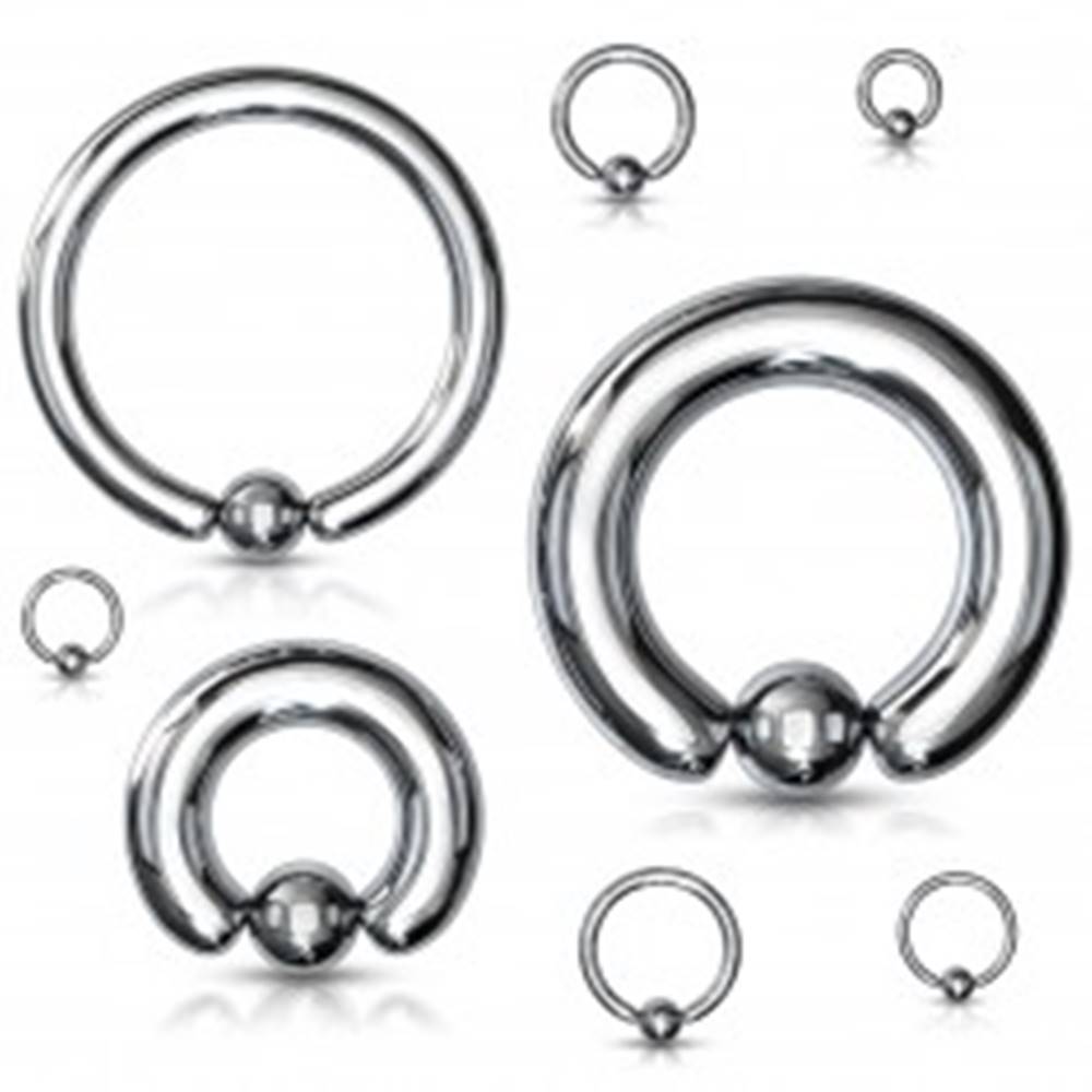 Šperky eshop Piercing z ocele 316L - jednoduchý krúžok s guľočkou, strieborná farba, hrúbka 5 mm - Hrúbka x priemer x veľkosť guličky: 5 mm x 12 mm x 8 mm