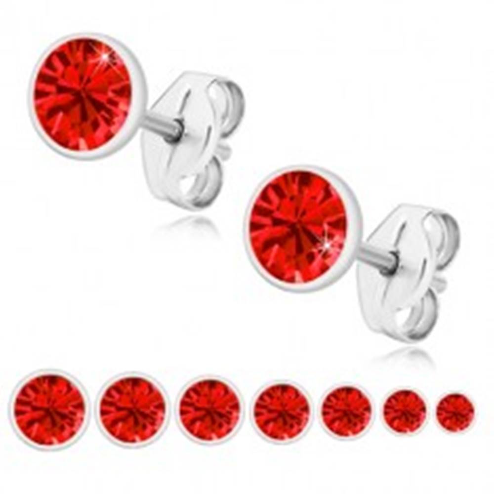 Šperky eshop Strieborné 925 náušnice - žiarivý zirkón v červenom odtieni, lesklá objímka - Veľkosť zirkónu: 2 mm