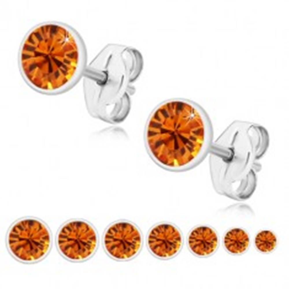 Šperky eshop Strieborné 925 náušnice - žiarivý medovo oranžový zirkón v objímke, puzetky - Veľkosť zirkónu: 2 mm