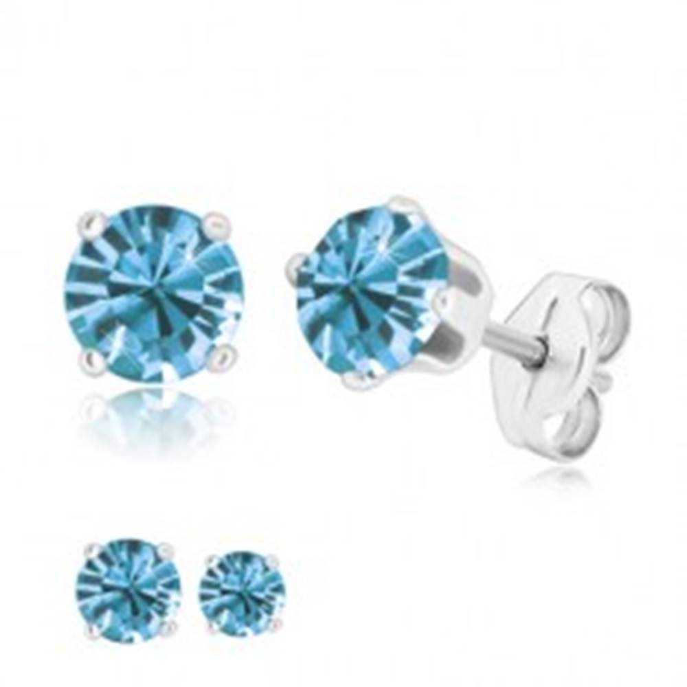 Šperky eshop Puzetové náušnice - žiarivý zirkón v kotlíku, nebeská modrá, striebro 925 - Veľkosť zirkónu: 4 mm
