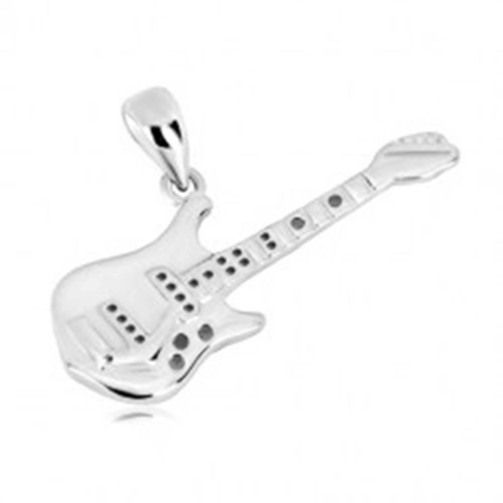 Šperky eshop Strieborný 925 prívesok - detailne tvarovaná basová gitara, lesklý povrch