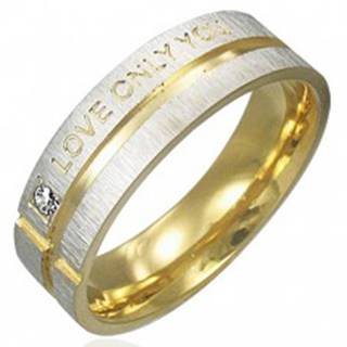 Prsteň z chirurgickej ocele - striebornej farby s pásmi zlatej farby, vyznanie lásky - Veľkosť: 49 mm