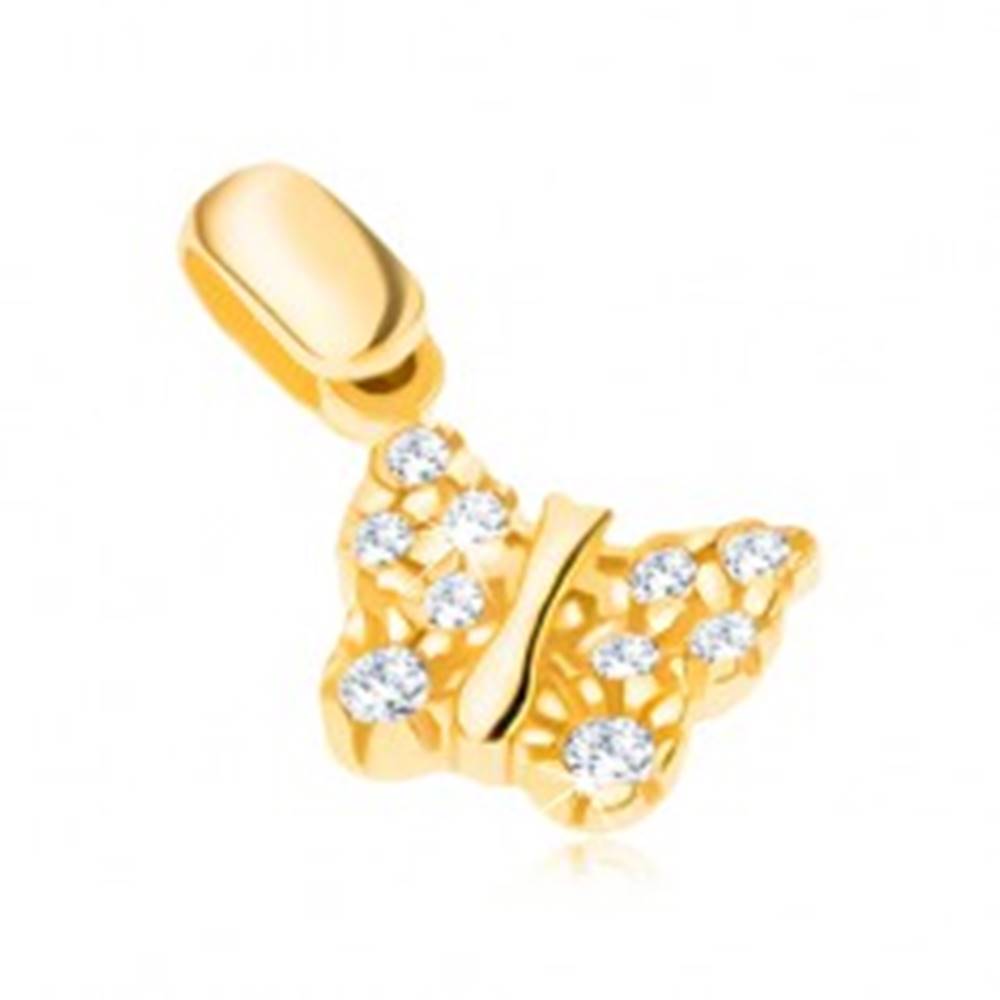 Šperky eshop Prívesok zo 14K zlata - motýlik so štruktúrovanými krídlami a zirkónmi