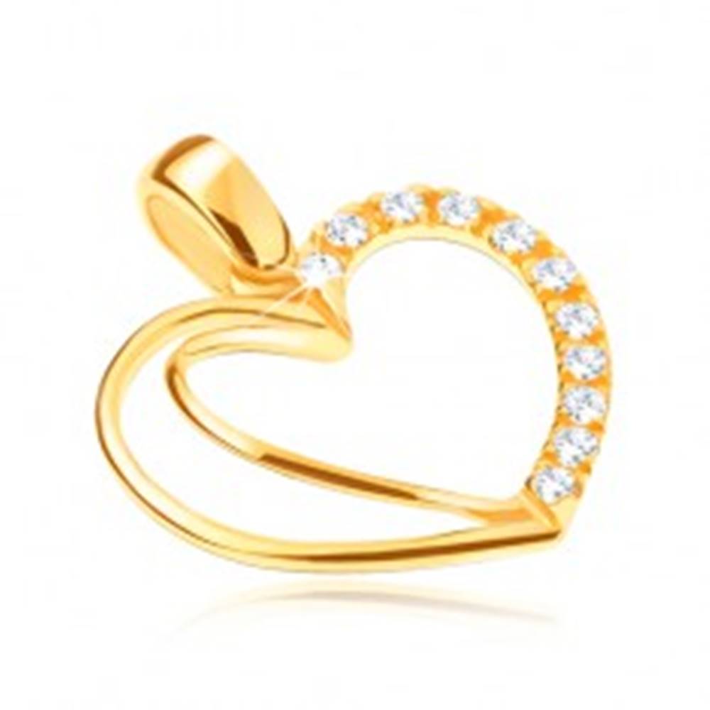 Šperky eshop Zlatý prívesok 14K - srdce so zdvojeným obrysom a zirkónmi