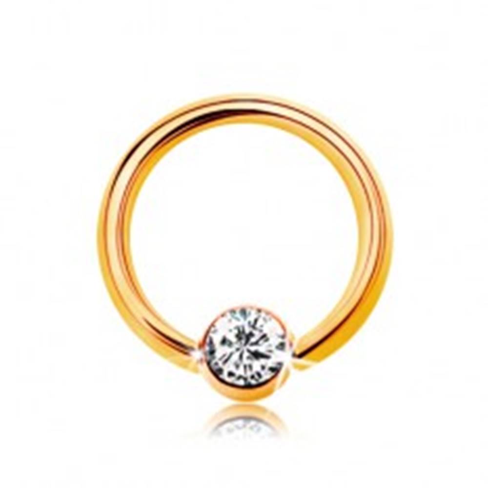 Šperky eshop Piercing v žltom 14K zlate - malý krúžok s guličkou a čírym zirkónom, 6 mm