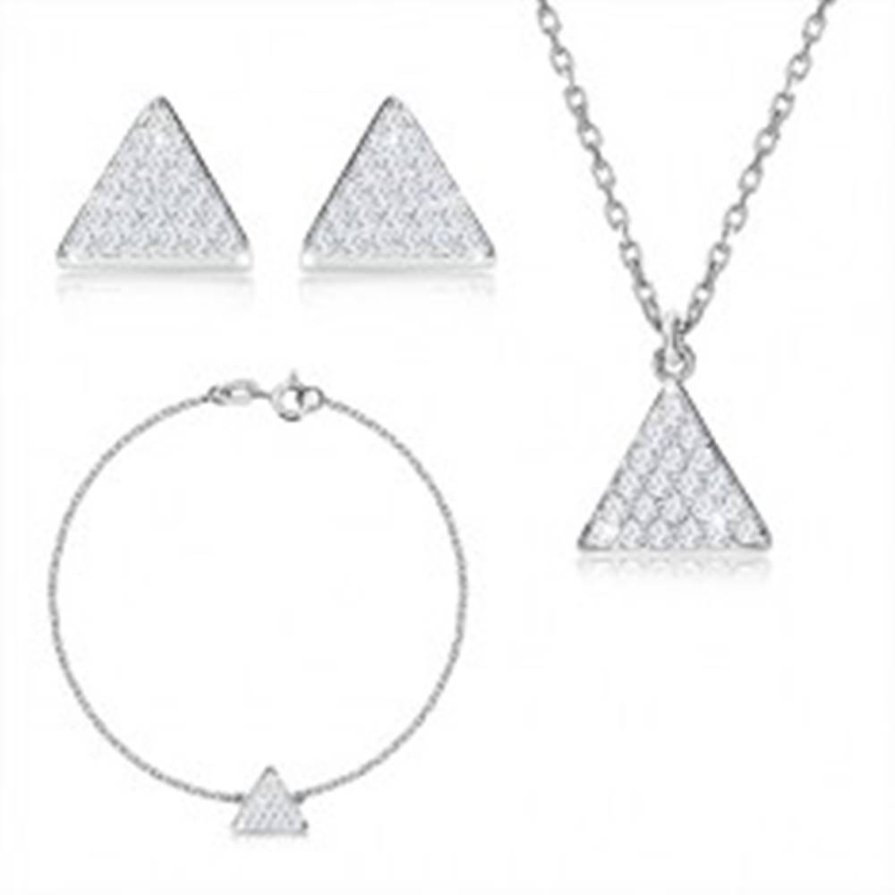 Šperky eshop Trojdielna sada, striebro 925 - rovnostranný trojuholník so zirkónmi, retiazka