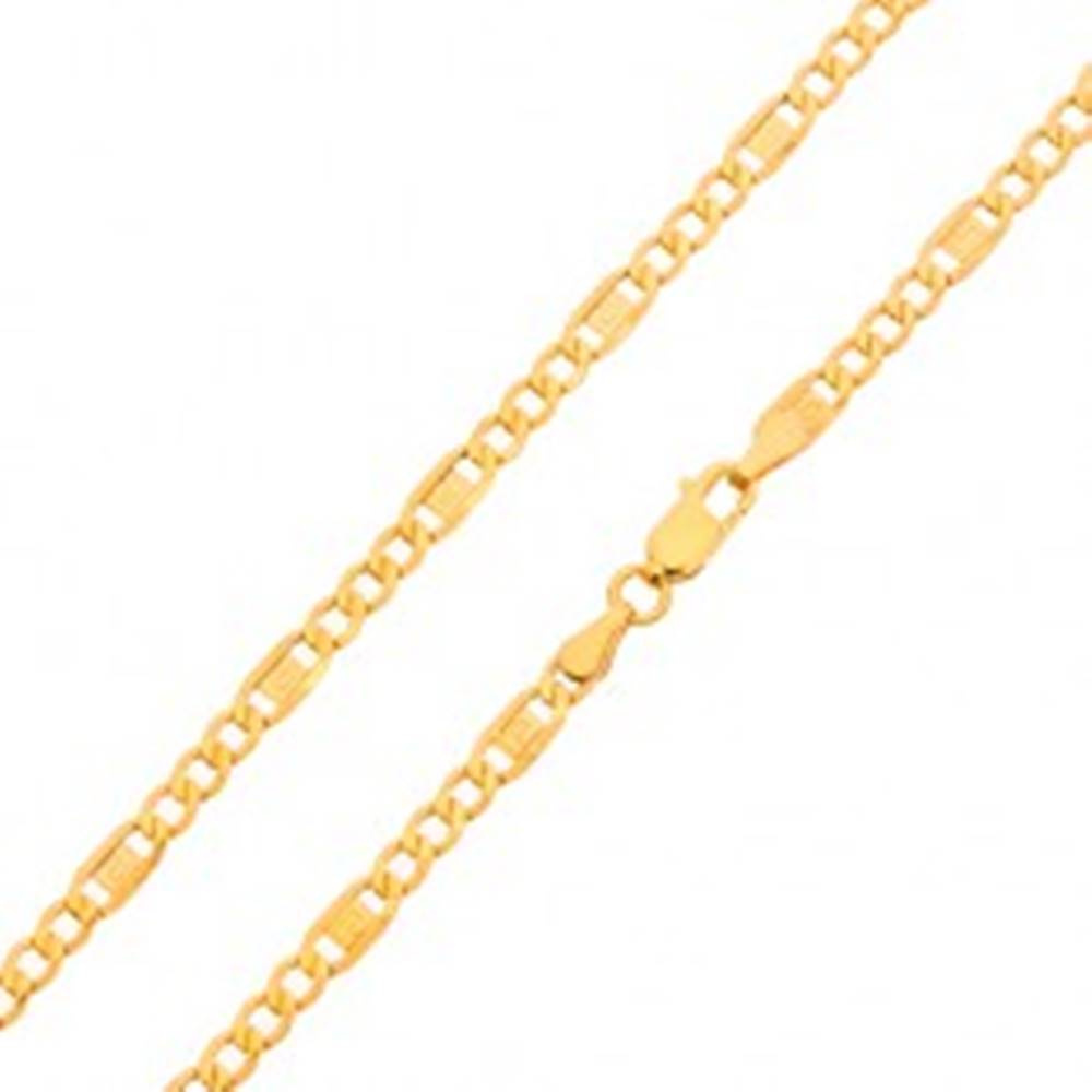 Šperky eshop Zlatá retiazka 585 - tri oválne očká, článok s gréckym kľúčom, 550 mm