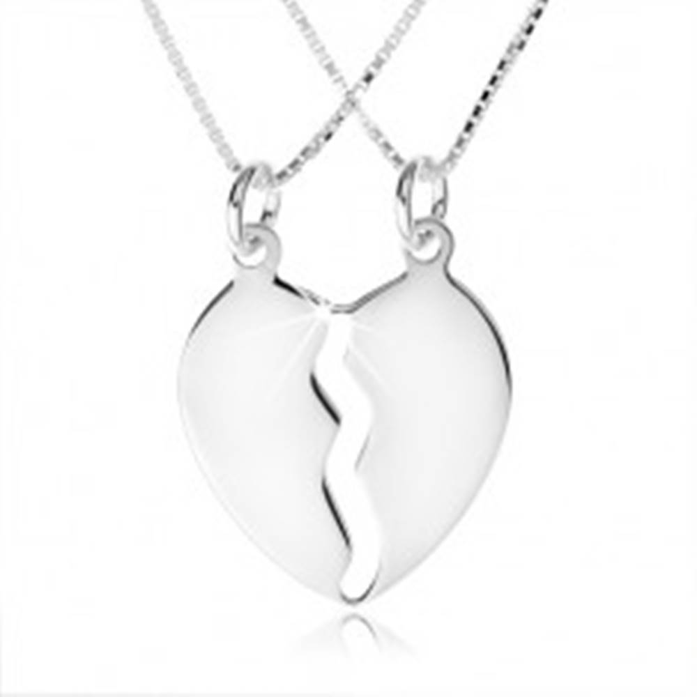 Šperky eshop Strieborný náhrdelník 925, dve retiazky, dvojprívesok rozpoleného srdca