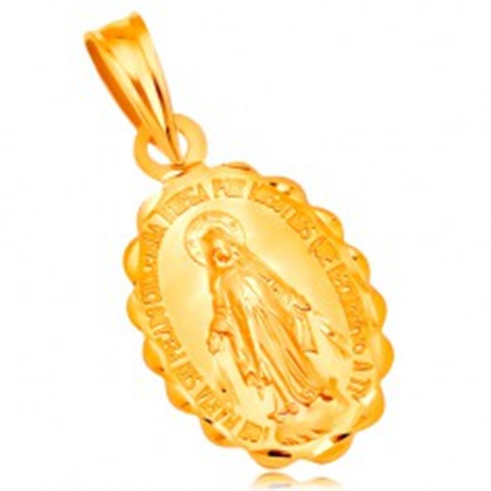 Šperky eshop Prívesok zo žltého 14K zlata - oválny medailón Panny Márie, obojstranný