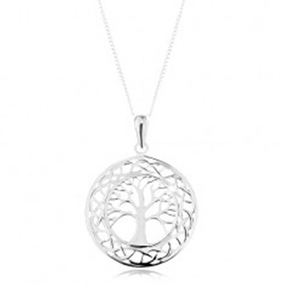 Šperky eshop Náhrdelník zo striebra 925, prívesok na retiazke - vyrezávaný kruh, košatý strom