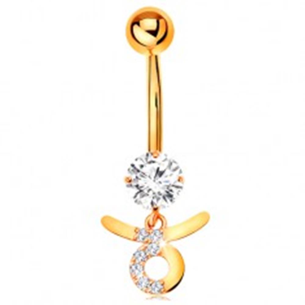 Šperky eshop Piercing do pupku v žltom 9K zlate - číry zirkón, symbol znamenia BÝK