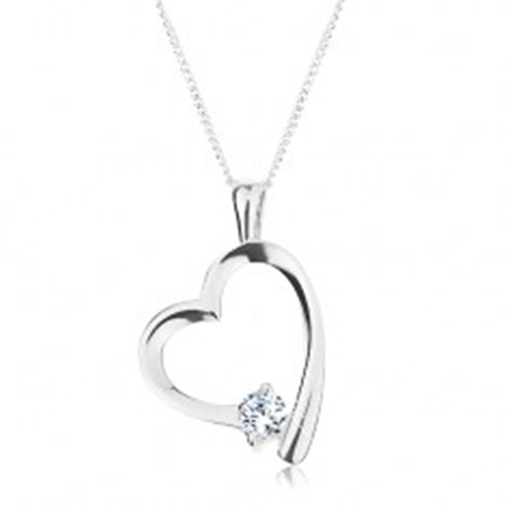 Šperky eshop Strieborný náhrdelník 925, retiazka a prívesok, lesklá kontúra srdca so zirkónom