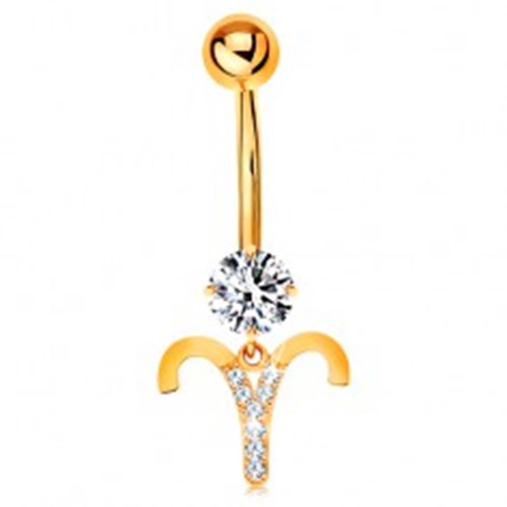 Šperky eshop Piercing do pupka zo žltého zlata 375 - číry zirkón, symbol zverokruhu - BARAN