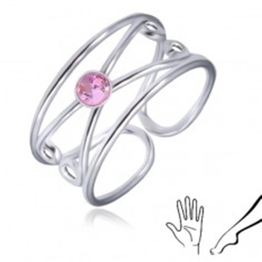 Šperky eshop Prsteň zo striebra 925 - okrúhly ružový zirkón, zdvojená slučka