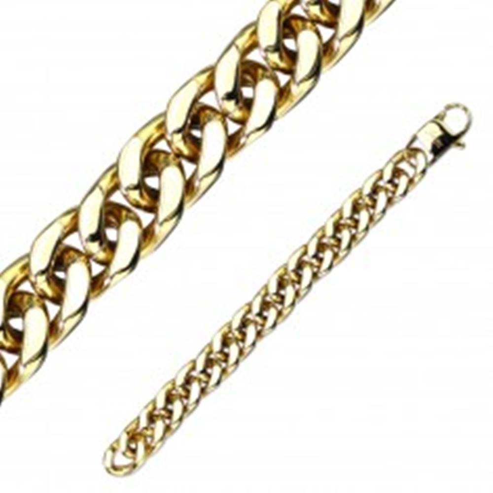 Šperky eshop Oceľový náramok zlatej farby - väčšie oválne očká, sériové napájanie - Dĺžka: 200 mm