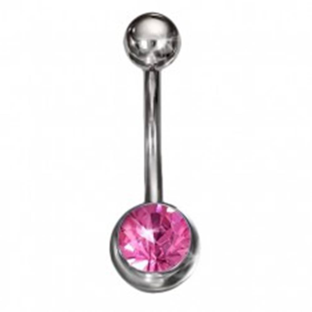 Šperky eshop Piercing do brucha z ocele 316L, ružový brúsený kamienok