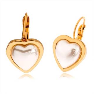 Oceľové náušnice zlatej farby, perleťovo biely kamienok tvaru srdca