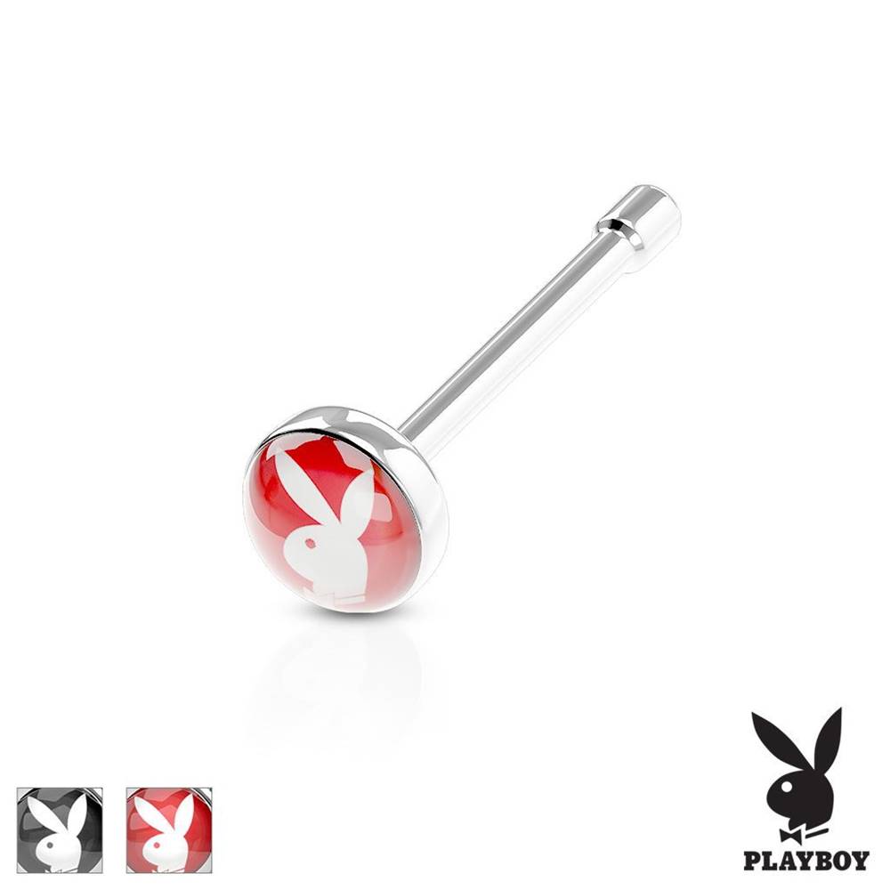 Šperky eshop Rovný piercing do nosa, oceľ 316L, farebné koliesko s Playboy zajačikom - Farba piercing: Červená