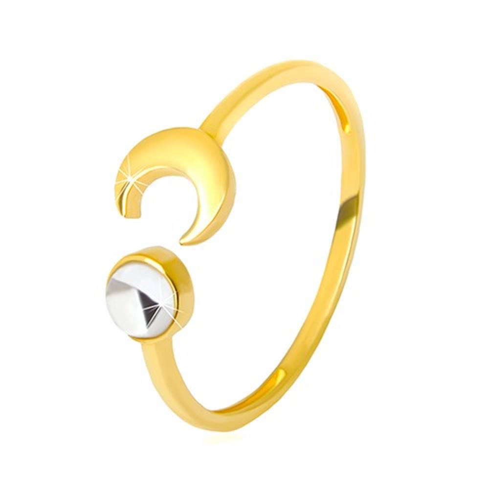 Šperky eshop Zlatý prsteň 375 - lesklý polmesiac, číry zirkón v tvare kabošonu - Veľkosť: 51 mm