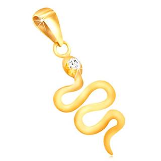 Prívesok zo žltého 14K zlata - zvlnený lesklý hadík, číry okrúhly zirkón