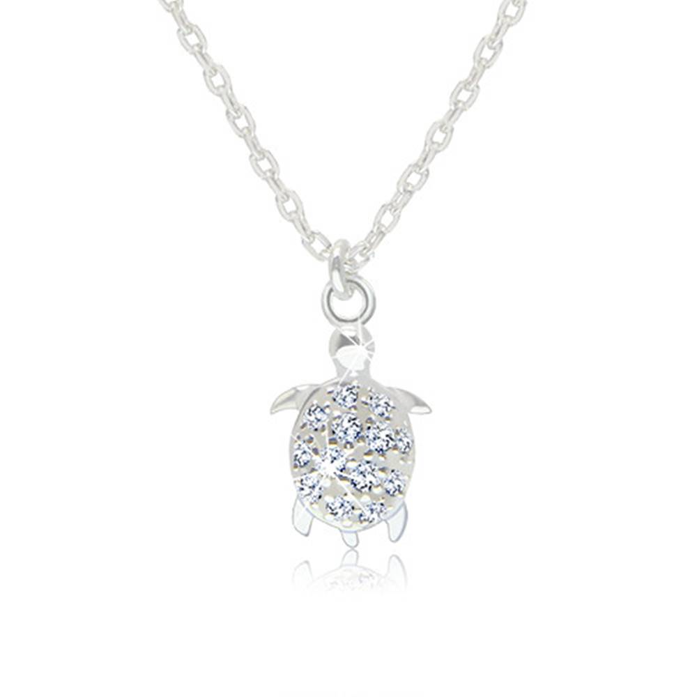Šperky eshop Strieborný 925 náhrdelník - lesklá korytnačka s trblietavým zirkónovým pancierom