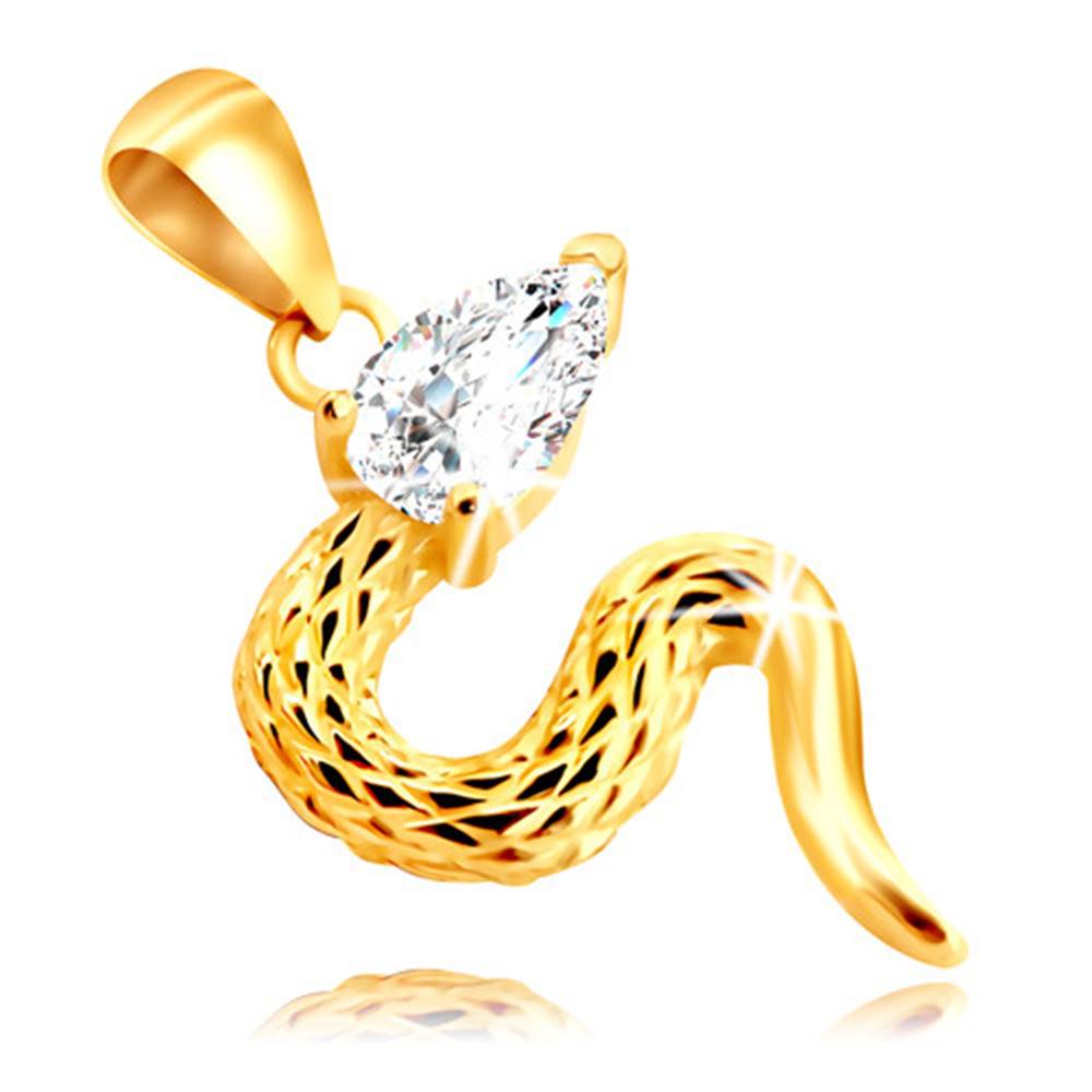 Šperky eshop Zlatý 9K prívesok - hadík s kosoštvorcovými zárezmi a zirkónovou hlavičkou
