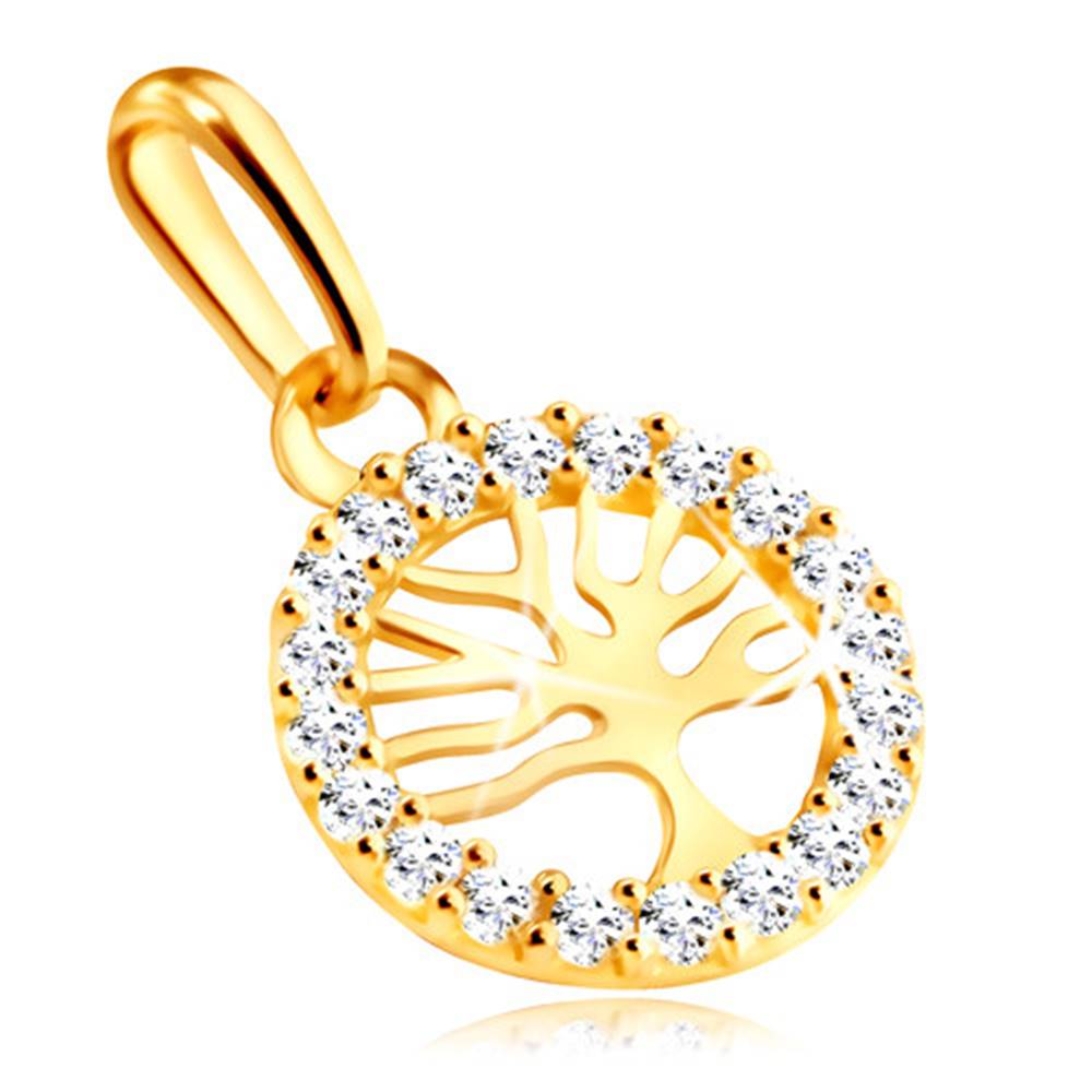 Šperky eshop Zlatý 9K prívesok - strom života v kruhu ozdobenom čírymi zirkónmi