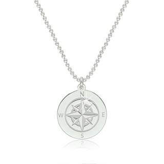 Strieborný 925 náhrdelník - obrys kruhu s vyobrazeným kompasom a svetovými stranami