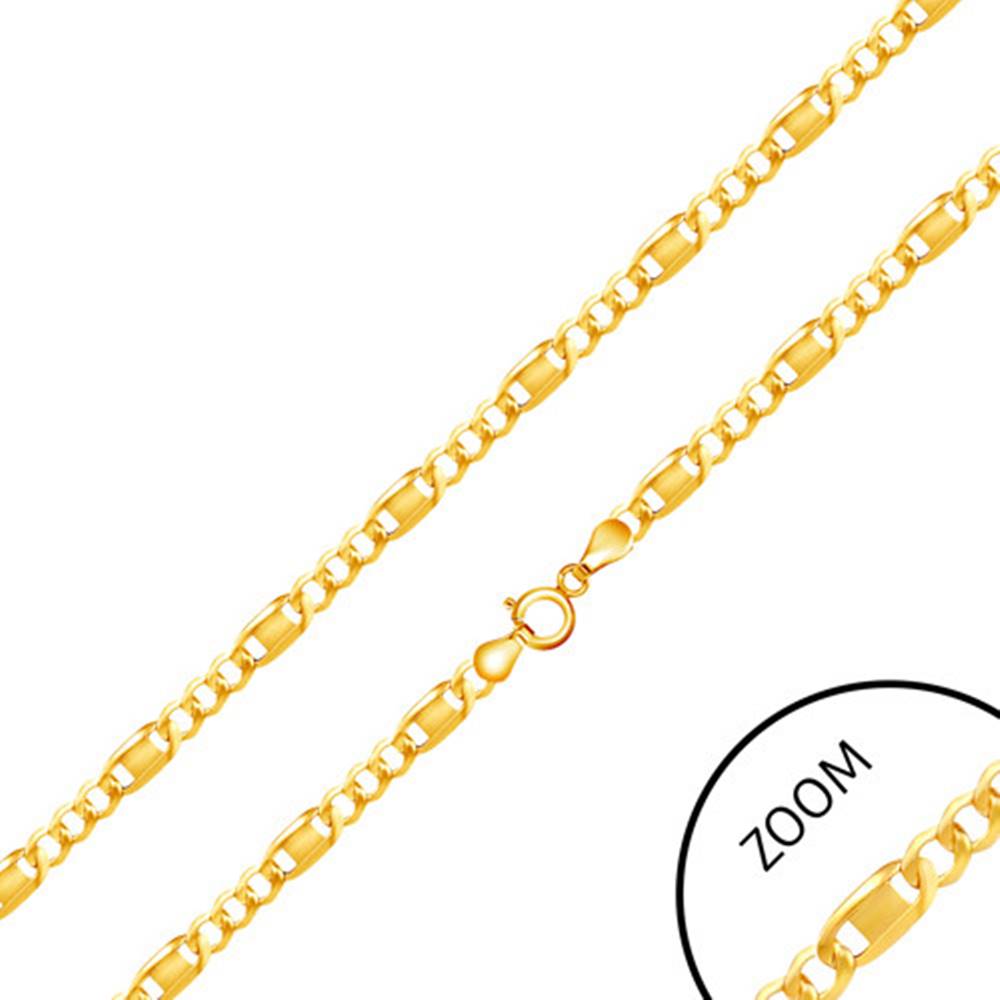 Šperky eshop Zlatá 585 retiazka 585 - tri oválne očká, článok s obdĺžnikom uprostred, 550 mm
