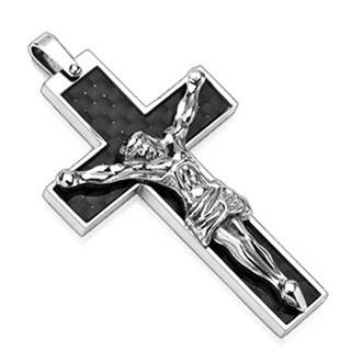 Prívesok z ocele čierny kríž a Ježiš striebornej farby